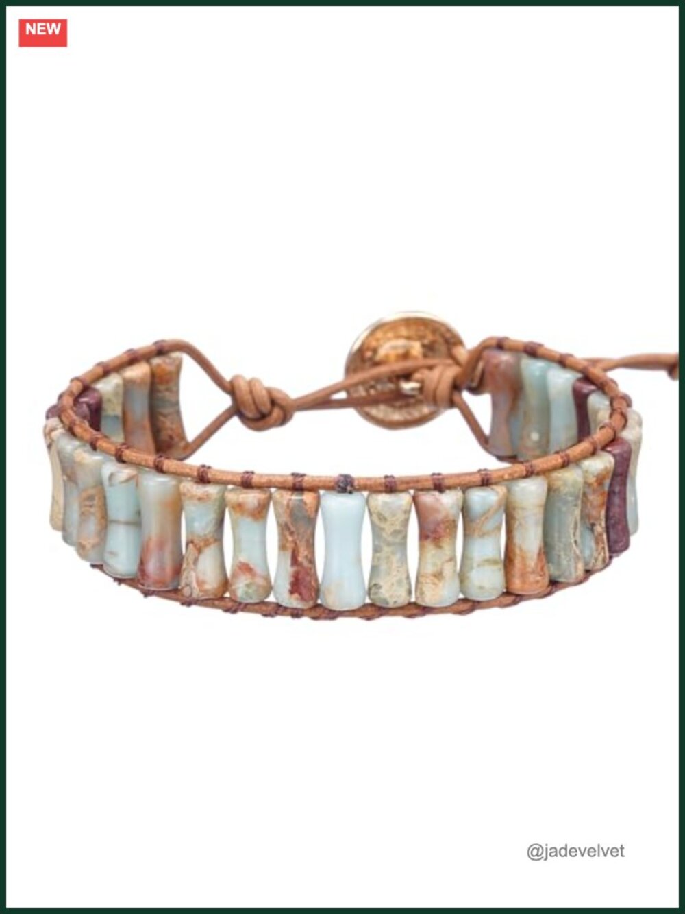 Women's Wrap Bracelet Natural Agalmatolite Stone Leather Adjustable
